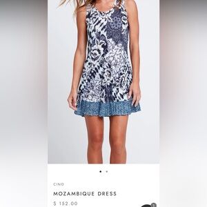 Floral Navy Blue and White “Mozambique” Cino 100% Cotton Dress Size Large